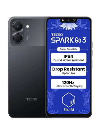 Tecno Spark GO 3 ( Super Durability Drop Resistant & IP64 Rated | Make Calls Without Network* |Ella Al in Your Own Language | Super Smooth 120Hz 6.74" Display |5000mAh Battery