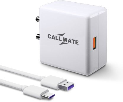 CALLMATE 25 W 5 A MOBILE 25W ULTRA-COMPACT USB WALL CHARGER WITH TYPE C CABLE FOR ALL DEVICES CHARGER WITH DETACHABLE CABLE (WHITE, CABLE INCLUDED)