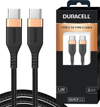 DURACELL TYPE C 1.2 M 5A FAST CHARGING CABLE (COMPATIBLE WITH COMPATIBILE ALL USB-C DEVICES, BLACK)