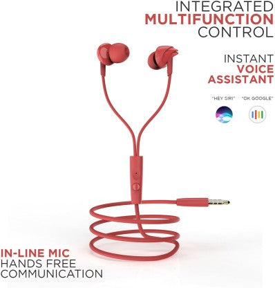 BOAT BASSHEADS 100 WIRED HEADSET  (FURIOUS RED, IN THE EAR)
