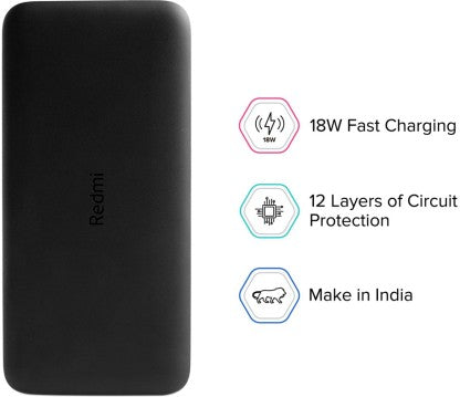 REDMI 20000 MAH POWER BANK (18 W, FAST CHARGING)  (BLACK, LITHIUM POLYMER)