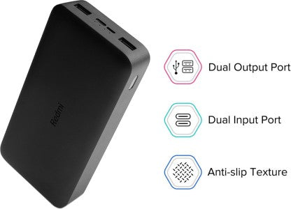 REDMI 20000 MAH POWER BANK (18 W, FAST CHARGING)  (BLACK, LITHIUM POLYMER)