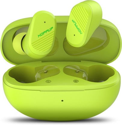 HOPPUP SNAP WITH GAMING MODE, FAST CHARGING, ENC, IMMERSIVE SOUND & MASSIVE PLAYTIME BLUETOOTH HEADSET (NEON GREEN, TRUE WIRELESS)