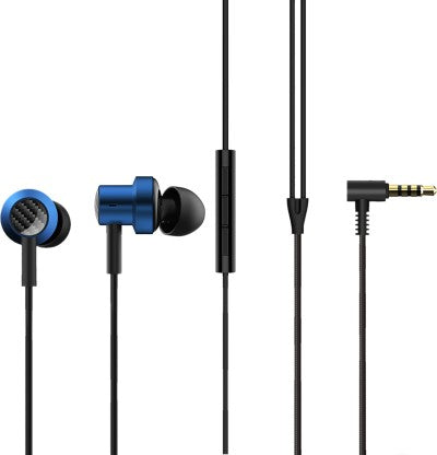 MI DUAL DRIVER EARPHONE, 10+8 MM DRIVER, MAGNETIC EARBUDS, BRAIDED CABLE WIRED HEADSET (BLUE, IN THE EAR)