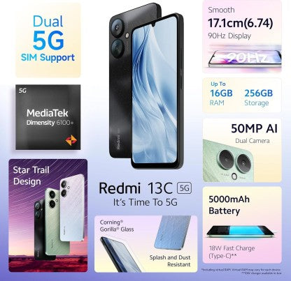 REDMI 13C 5G (STARLIGHT BLACK, 128 GB)  (6 GB RAM)