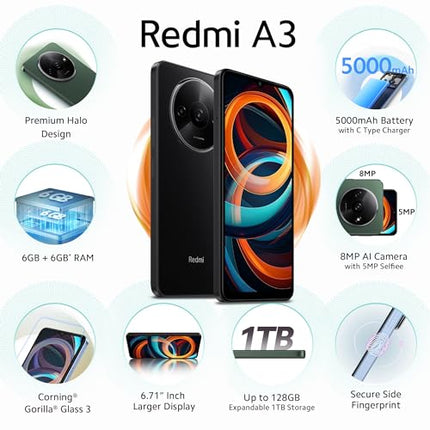 REDMI A3 (MIDNIGHT BLACK, 3GB RAM, 64GB STORAGE)