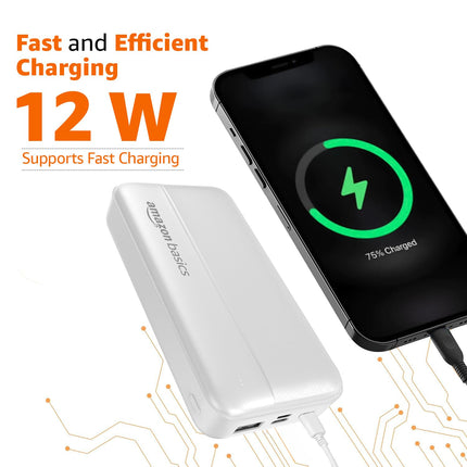 AMAZON BASICS 20000 MAH POWER BANK, DUAL OUTPUT USB-A PORTS  (WHITE) [Activated] [GRADE A]