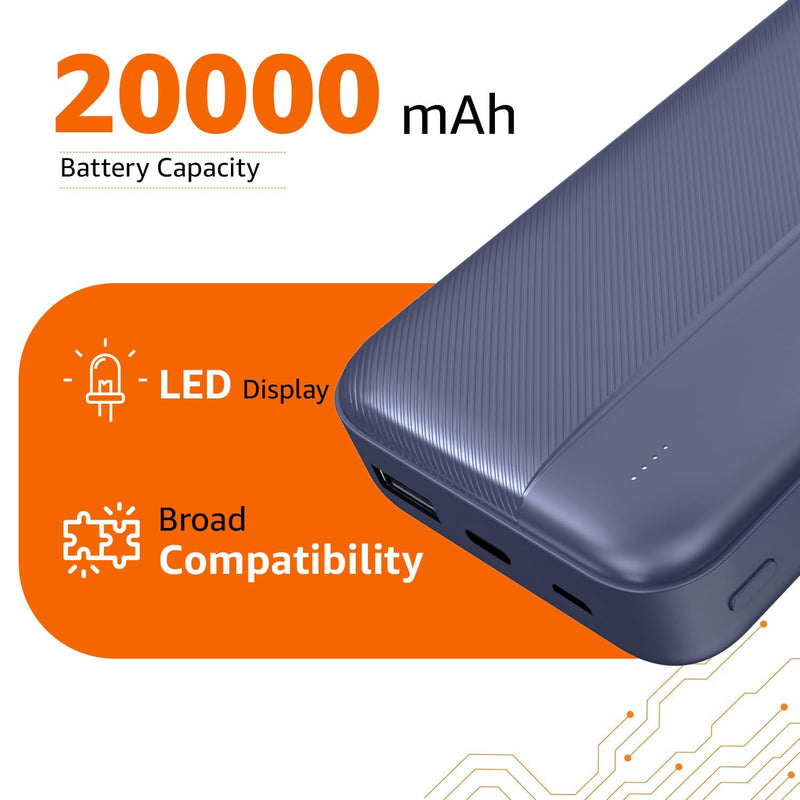 AMAZON BASICS 20000MAH POWER BANK (22.5W FAST CHARGING, DARK BLUE) [Activated] [GRADE A]