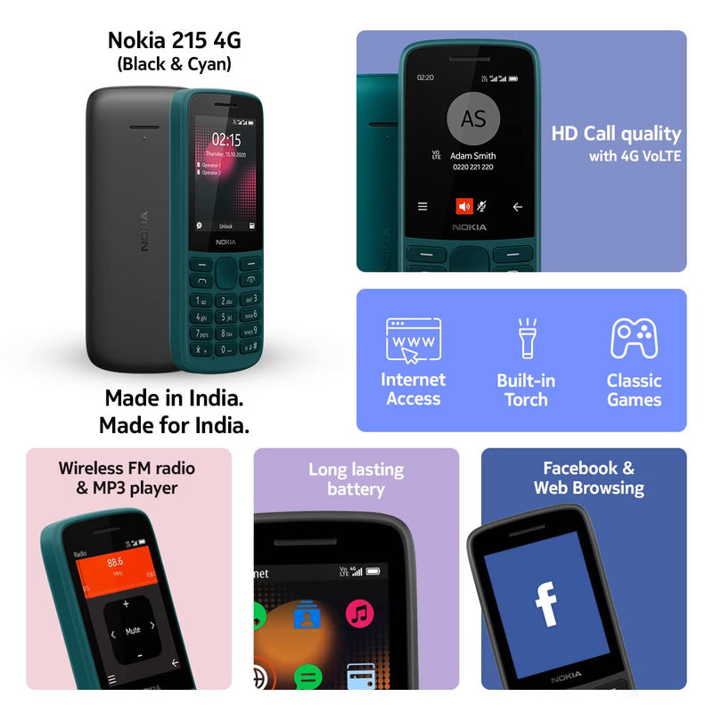 NOKIA 215 4G, DUAL SIM KEYPAD PHONE (BLACK) [Activated] [GRADE A]