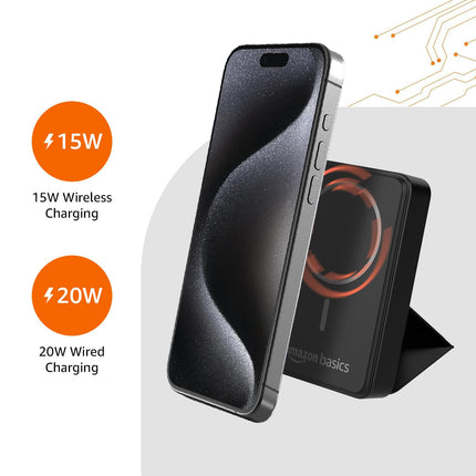 AMAZON BASICS 10000MAH 20W FAST CHARGING POWER BANK (15W WIRELESS OUTPUT, BLACK) [Activated] [GRADE A]