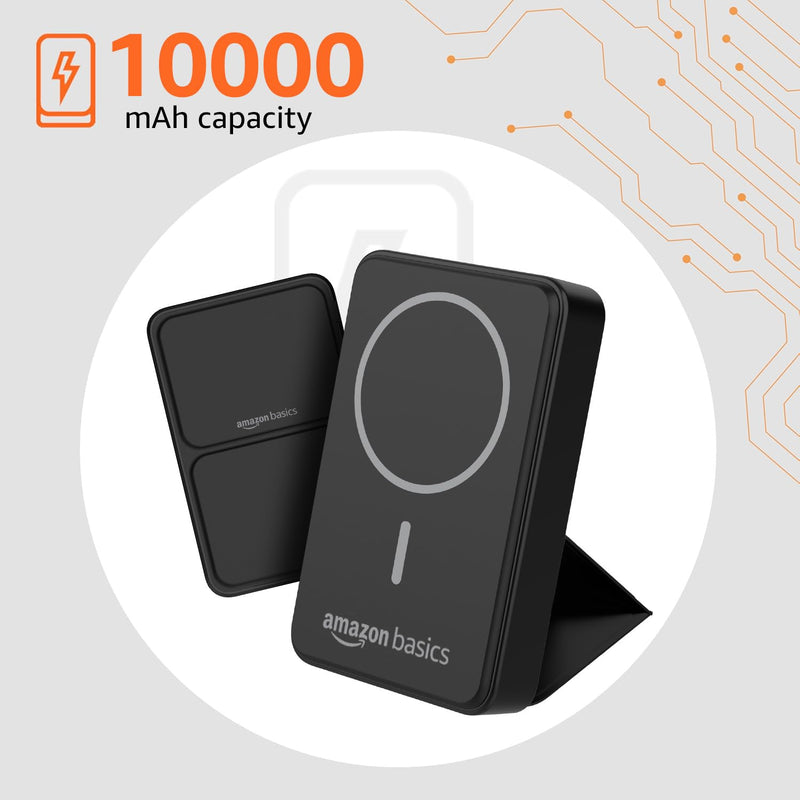 AMAZON BASICS 10000MAH 20W FAST CHARGING POWER BANK (15W WIRELESS OUTPUT, BLACK) [Activated] [GRADE A]