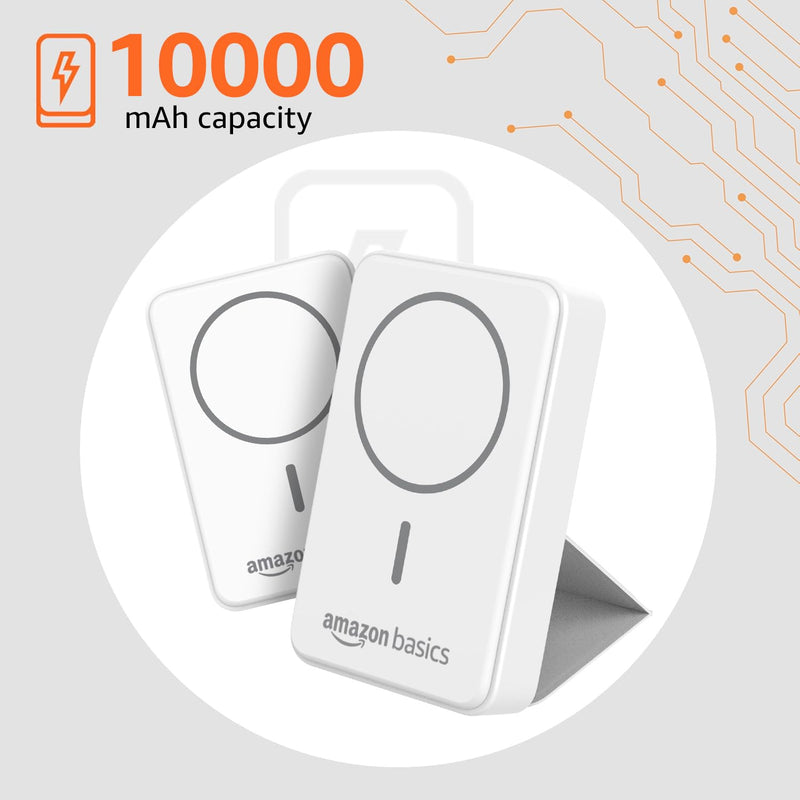 AMAZON BASICS 10000MAH 20W FAST CHARGING POWER BANK (15W WIRELESS OUTPUT, WHITE) [Activated] [GRADE A]