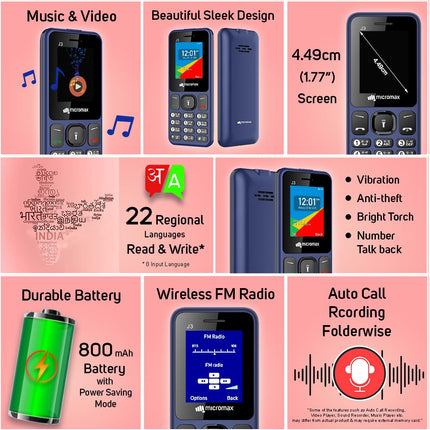 MICROMAX J3  KEYPAD PHONE (BLUE) [Activated] [GRADE A]