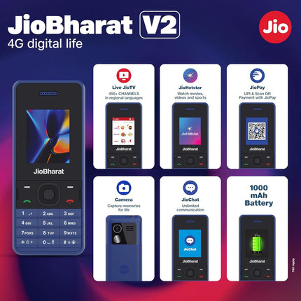JIO BHARAT V2 KEYPAD PHONE (BLUE) [Activated] [GRADE A]