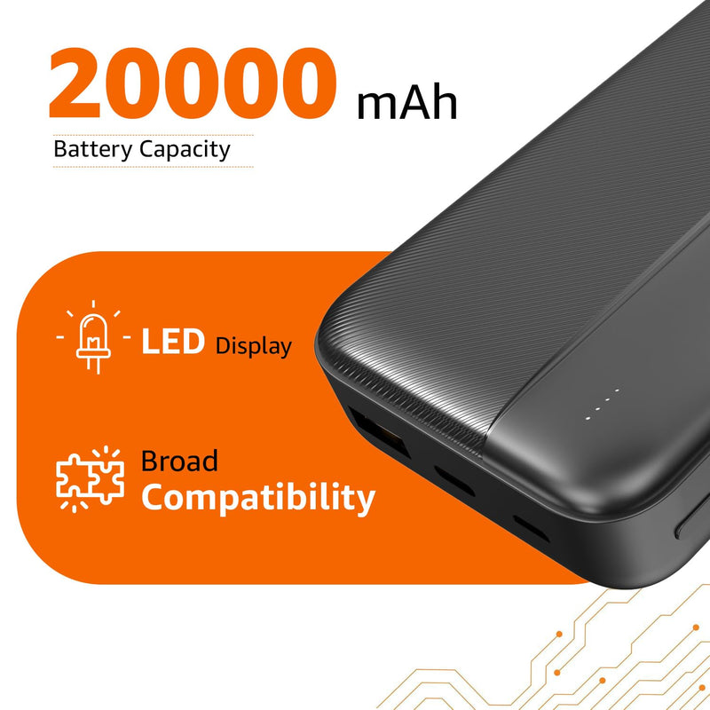 AMAZON BASICS 20000 MAH POWER BANK DUAL OUTPUT USB-A PORTS (BLACK) [Activated] [GRADE A]