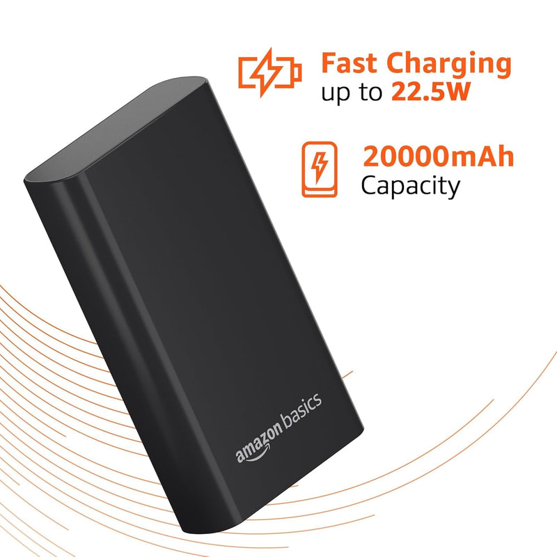 AMAZON BASICS 20000MAH POWER BANK (22.5W FAST CHARGING, (METALLIC BLACK) [Activated] [GRADE A]