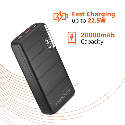 AMAZON BASICS 20000MAH (22.5W POWER BANK, BLACK) [Activated] [GRADE A]