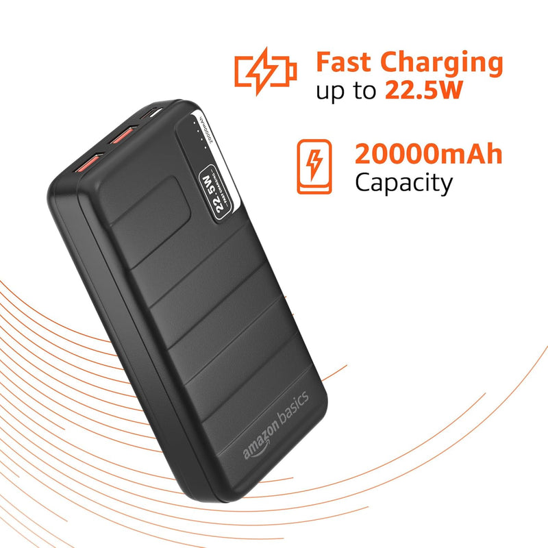 AMAZON BASICS 20000 MAH 22.5W POWER BANK, (BLACK) [Activated] [GRADE A]