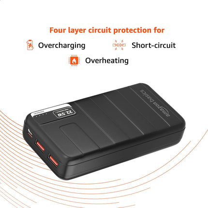 AMAZON BASICS 20000MAH (22.5W POWER BANK, BLACK) [Activated] [GRADE A]