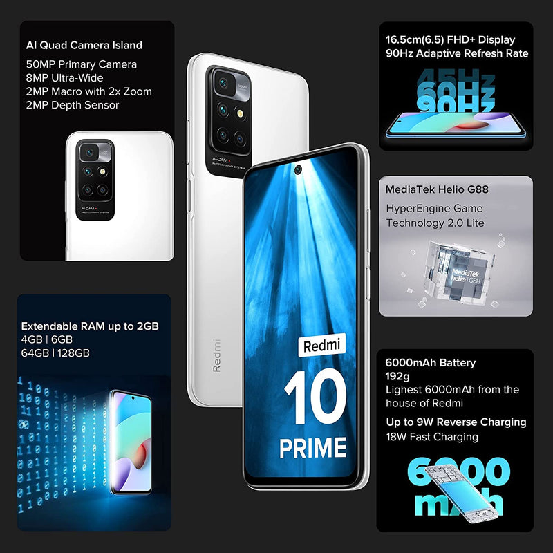 REDMI 10 PRIME (ASTRAL WHITE, 64GB ROM) (4 GB RAM) [Activated] [GRADE A]