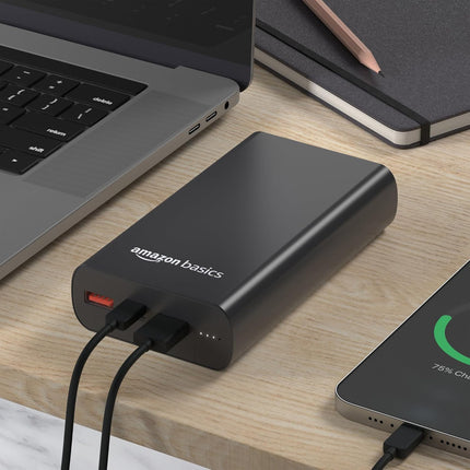 AMAZON BASICS 20000MAH POWER BANK (22.5W FAST CHARGING, (METALLIC BLACK) [Activated] [GRADE A]