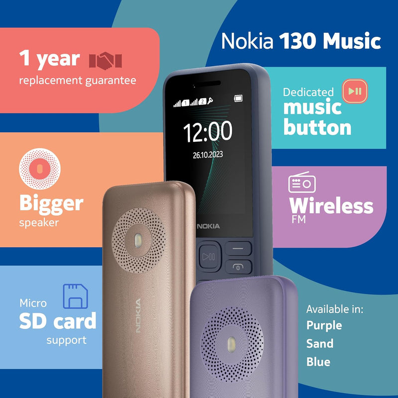 NOKIA 130, MUSIC DUAL SIM KEYPAD PHONE (PURPLE) [Activated] [GRADE A]