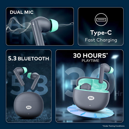 Itel Earbuds Rhythm with 30 Hours Play Time, Bluetooth 5.3, 2 Mic ENC, IPX5 Bluetooth Headset (True Wireless) | Open Box | 1 Year Warranty - SAARBazaar