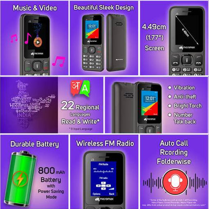 MICROMAX J3 KEYPAD PHONE (BLACK) [Activated] [GRADE A]