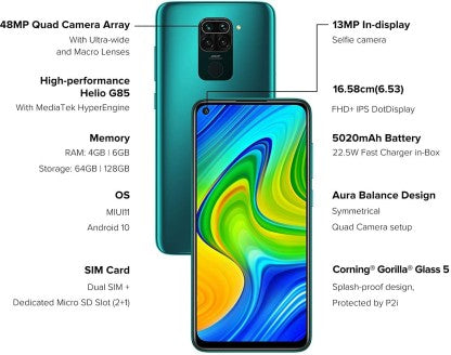 REDMI NOTE 9 (AQUA GREEN, 64 GB)  (4 GB RAM) [Activated] [GRADE A]