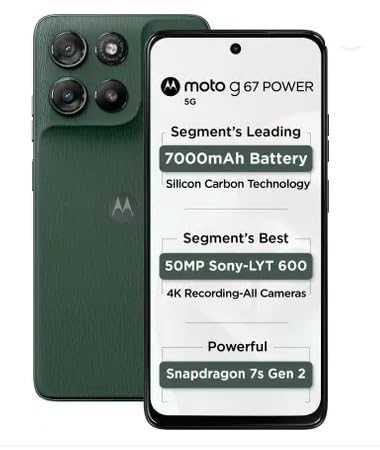 Motorola G67 Power 5G (Pantone Cilantro, 8GB RAM, 128GB Storage) | 6.7" FHD+ 120Hz LCD Display | Snapdragon 7s Gen2 Processor | 50MP + 8MP UW Camera | 7000mAh Battery with 30W Charger | IP64 | 1 Year Brand Warranty