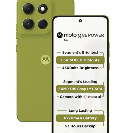 Motorola G86 Power 5G (Pantone Golden Cypres, 8GB RAM, 128GB Storage) | 6.7" 1.5K pOLED Display | 50MP Sony OIS Camera | 6720mAh Battery | TurboPower 33W Charging | Dimensity 7400 Processor | 1 Year Warranty