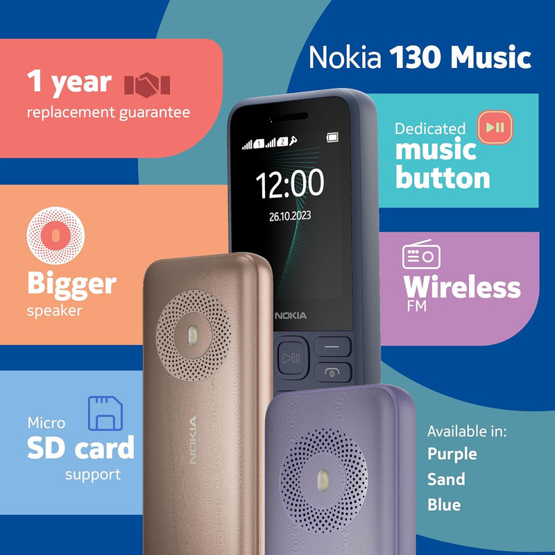 NOKIA 130 MUSIC DUAL SIM KEYPAD PHONE | Open Box | 1 Year Warranty - SAARBazaar