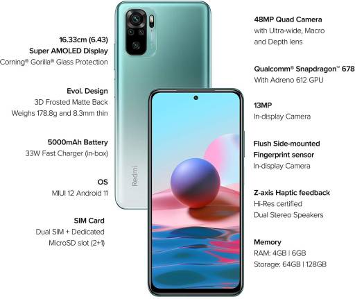 REDMI NOTE 10 (AQUA GREEN, 64 GB)  (4 GB RAM) [Activated] [GRADE B]