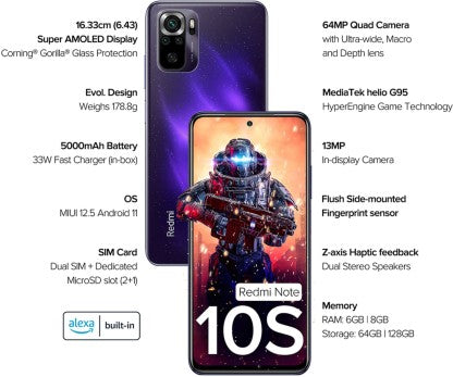 REDMI NOTE 10S (COSMIC PURPLE, 64 GB)  (6 GB RAM) [Activated] [GRADE A]