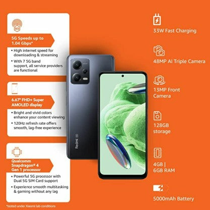 REDMI NOTE 12 5G (MATTE BLACK, 128 GB)  (4 GB RAM) [Activated] [GRADE B]