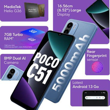 POCO C51 (ROYAL BLUE, 64 GB)  (4 GB RAM)[Like New]