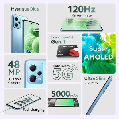 REDMI NOTE 12 5G (MYSTIQUE BLUE, 128 GB)  (4 GB RAM) [Activated] [GRADE A]