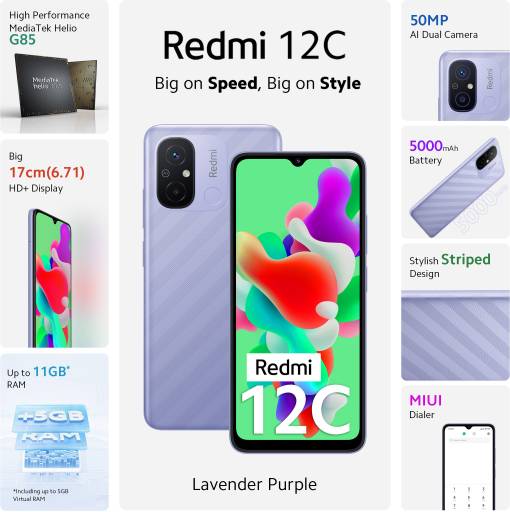 REDMI 12C (LAVENDER PURPLE, 128 GB)  (4 GB RAM) [Activated] [GRADE B]