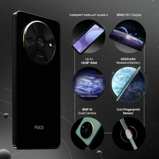 POCO C61 (DIAMOND DUST BLACK, 64 GB)  (4 GB RAM) [Activated] [GRADE C]