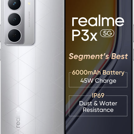 Realme P3X 5G Lunar Silver 8GB 128GB front view – SaarBazaar
