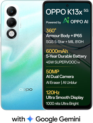 OPPO K13X 5G  (BREEZE BLUE, 6GB RAM, 128GB STORAGE)