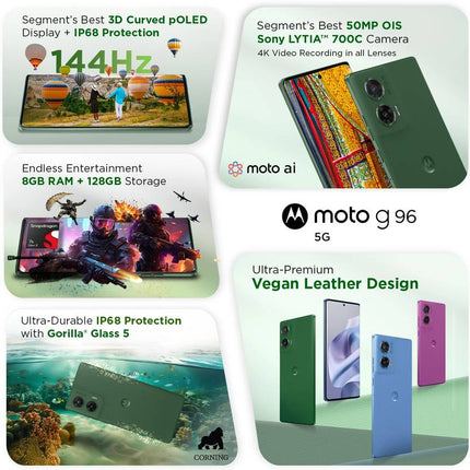 MOTOROLA G96 5G (PANTONE GREENER PASTURES, 8GB RAM, 128GB STORAGE)