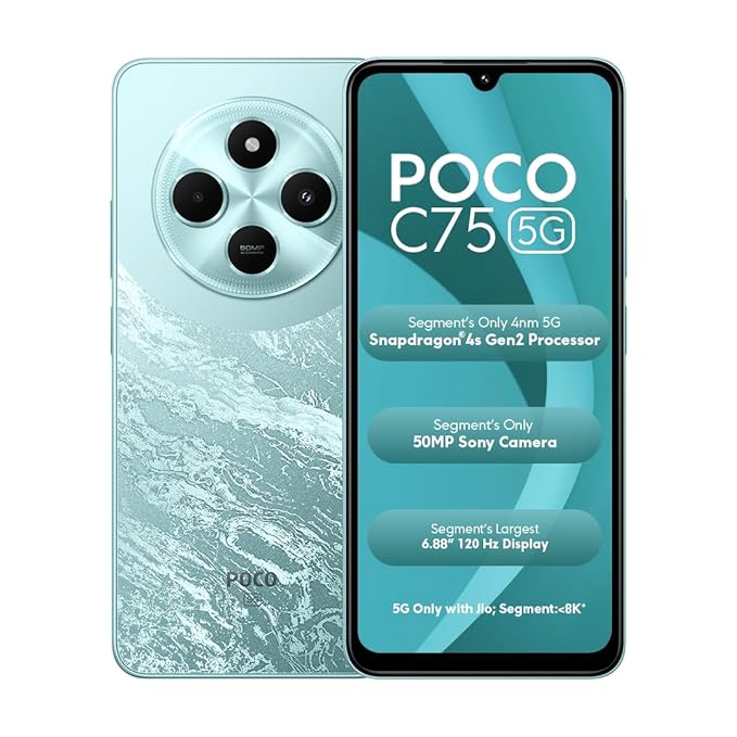 POCO C75 5G, Aqua Bliss (4GB, 64GB) ( 1 Year Brand Warranty )