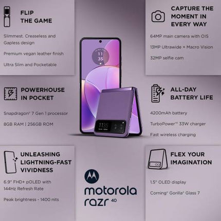 MOTOROLA RAZR 40 (SUMMER LILAC, 256 GB)  (8 GB RAM) [Activated] [GRADE B]
