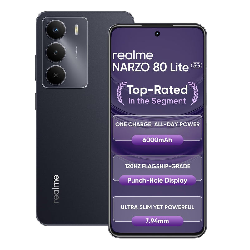 realme NARZO 80 Lite 5G (Crystal Purple, 6GB+128GB) | 6000mAh Long-Lasting Battery | MediaTek Dimensity 6300 5G | AI Assist | IP64 Rated Water & Dust Resistance | Military-Grade Durability | 1 Year Brand Warranty