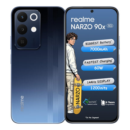 realme NARZO 90x 5G (Flash Blue,8GB+128GB) | 7000mAh + 60W Biggest Battery & Fastest Charging in The Segment* | 144Hz Bright Display | Sony 50MP AI Rear Camera | AI Assist | 400% Ultra Boom Speaker