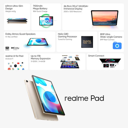 realme Pad WiFi Tablet | Open Box | 3GB RAM 32GB ROM | Grey Colour | 1 Year Warranty - SAARBazaar