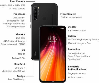 REDMI NOTE 8 (SPACE BLACK, 64 GB)  (4 GB RAM) [Activated] [GRADE A]