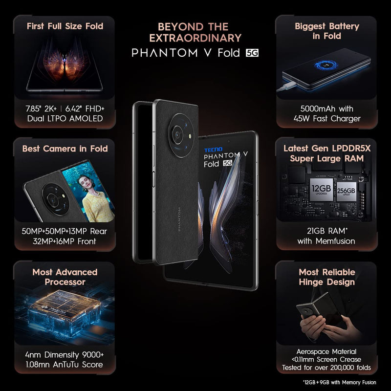 Tecno Phantom V Fold 5G | 1 Year Warranty - SAARBazaar