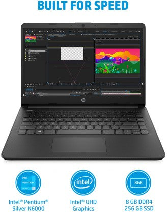 HP 14S INTEL PENTIUM QUAD CORE (8 GB/256 GB SSD/WINDOWS 11 HOME) 14S-DQ3033TU THIN AND LIGHT LAPTOP  (14 INCH, JET BLACK, 1.46 KG, WITH MS OFFICE)
